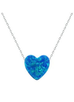 Fayrouz Jewellery Fayruz Jewelry Stainless Steel Blue Opal Chain Necklace 45cm Length, Blue Opal, for Women 18K White Gold Plated Steel Fashion Jewelry Necklace Chunky Jewelry for Girls and Women  - Image 2