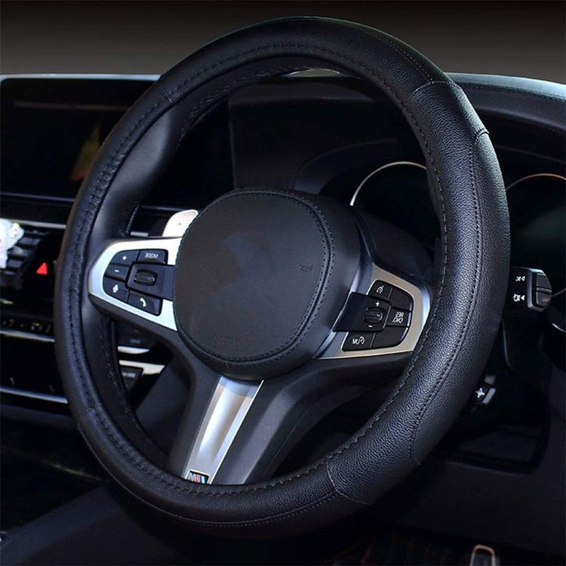 Coofig Car Steering Wheel Covers Soft Microfiber Wrap Anti-Slip Universal Auto Steering Wheel Cover Protector Car Accessories Decoration For Women Men (Black-3) - Image 1