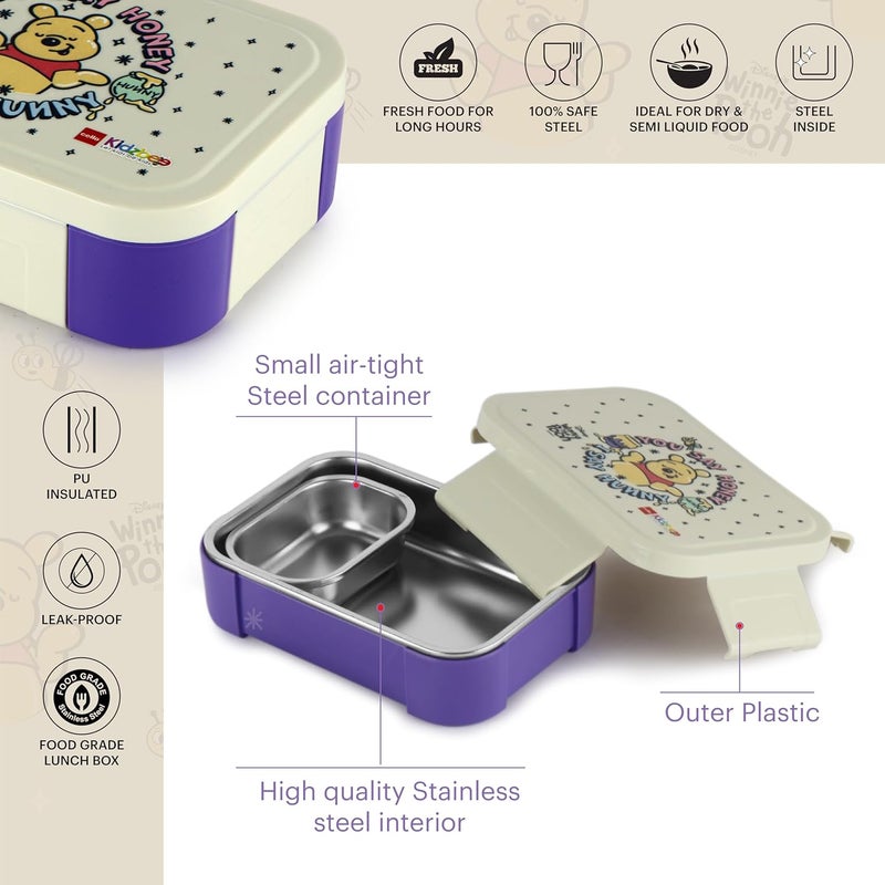 Cello CELLO Kidzbee Galaxy Hunny Bear Insulated Kids Lunch Box with Inner Steel Box Off White 3D Touch Feel Designs Tiffin Box Leak Proof Break Resistant Ideal for School Picnic  - Image 2