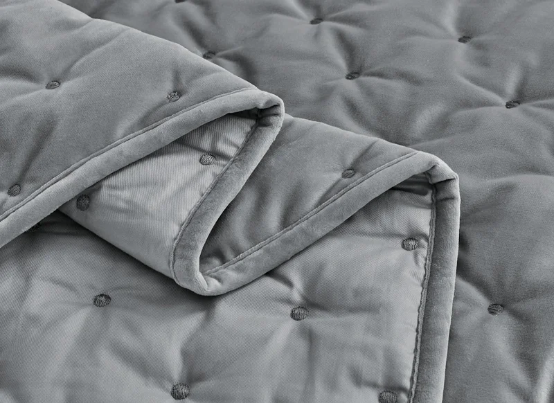 DWELL Dwell-Polka Bedspread - 3 Pc Set-Bedspread 240 x 220 CM Pillow case 50 x 80 CM-Grey