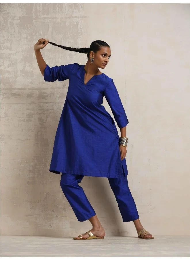 trueBrowns Blue Silk Kurta Co-ord Set
