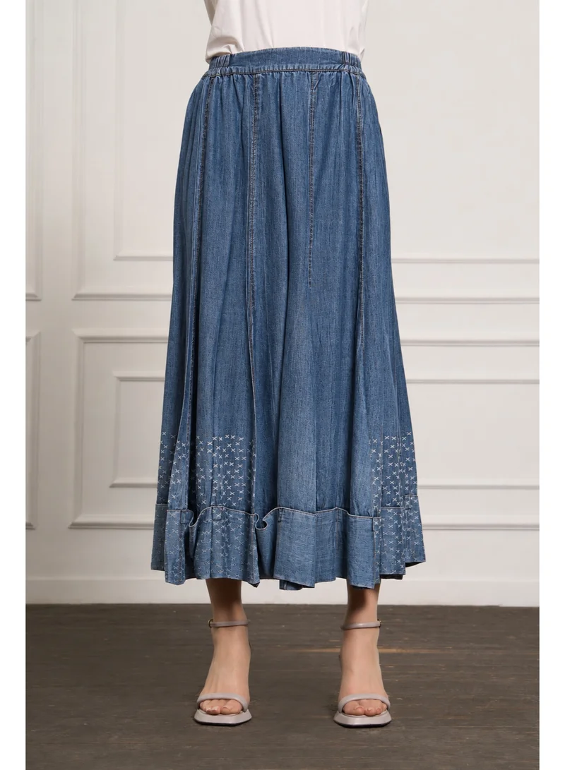MissWhence Panelled Denim Maxi Skirt - Navy
