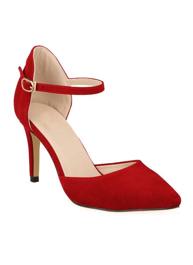 Loquat Flannel All-Season Elegant Pointed Toe Stiletto Bridal Shoes 8cm Red  - Image 2