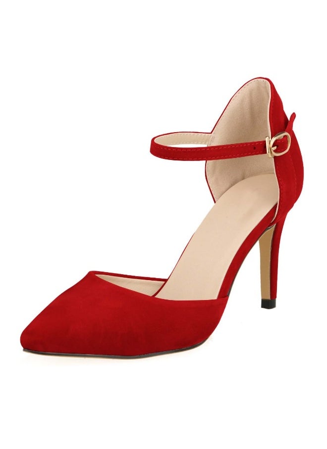 Loquat Flannel All-Season Elegant Pointed Toe Stiletto Bridal Shoes 8cm Red  - Image 1