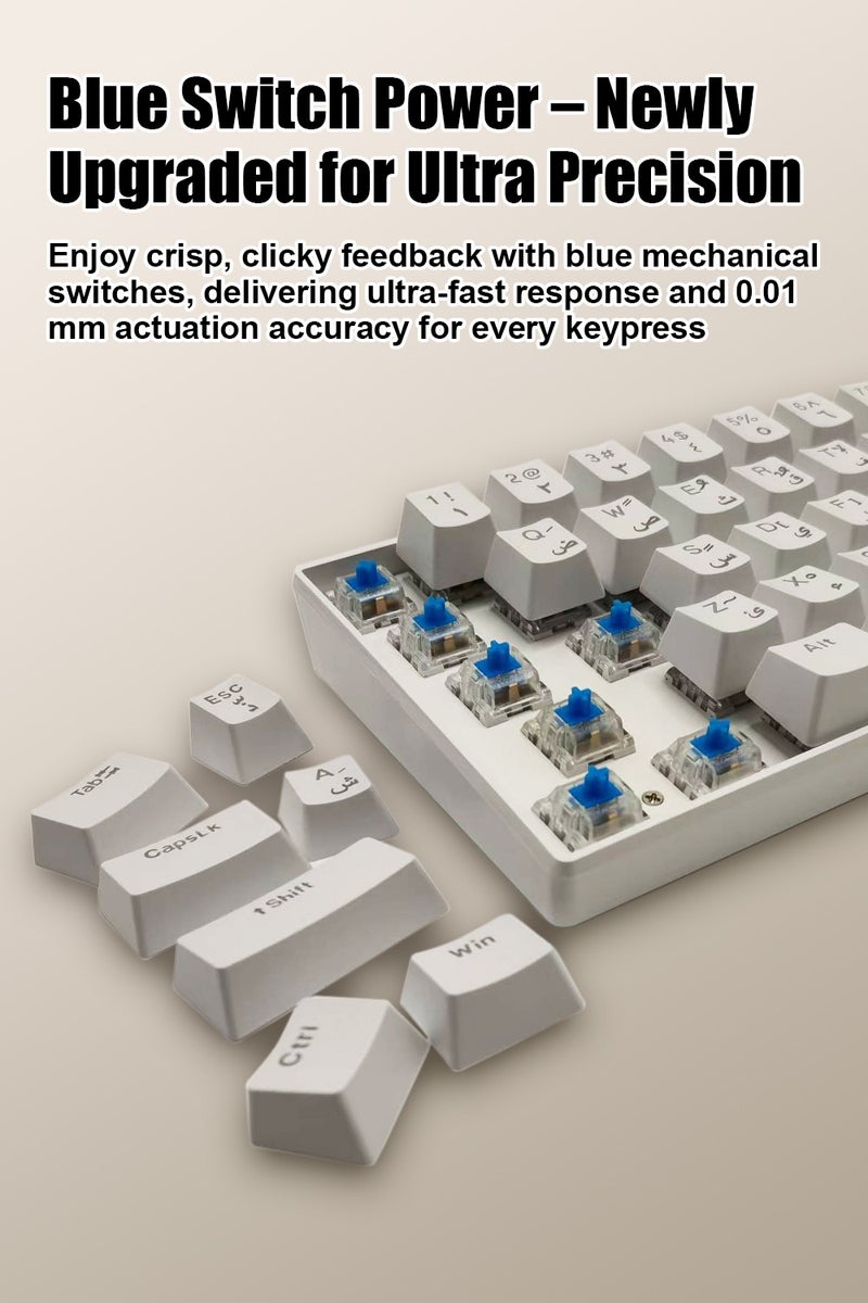 linkship 61 Keys Arabic-English Mechanical Gaming Keyboard, Hot-Swappable Blue Switches, 1000Hz Polling Rate & <1ms Response, RGB Backlit, Ergonomic for Windows/Mac (White) - Image 3