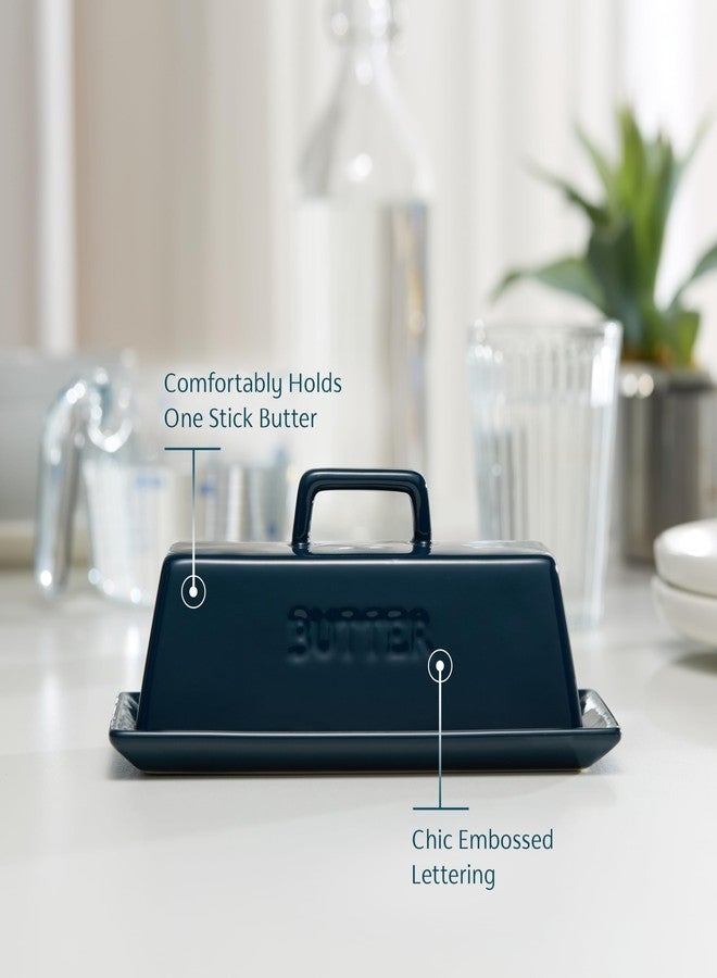 Kook Ceramic Butter Dish with Lid, Kitchen Countertop Butter Keeper, Serving Tray with Cover, Storage Container, Holds 1 Stick, Microwave and Dishwasher Safe, Navy - Image 3