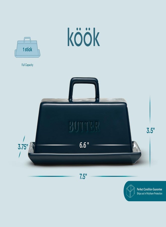 Kook Ceramic Butter Dish with Lid, Kitchen Countertop Butter Keeper, Serving Tray with Cover, Storage Container, Holds 1 Stick, Microwave and Dishwasher Safe, Navy - Image 5