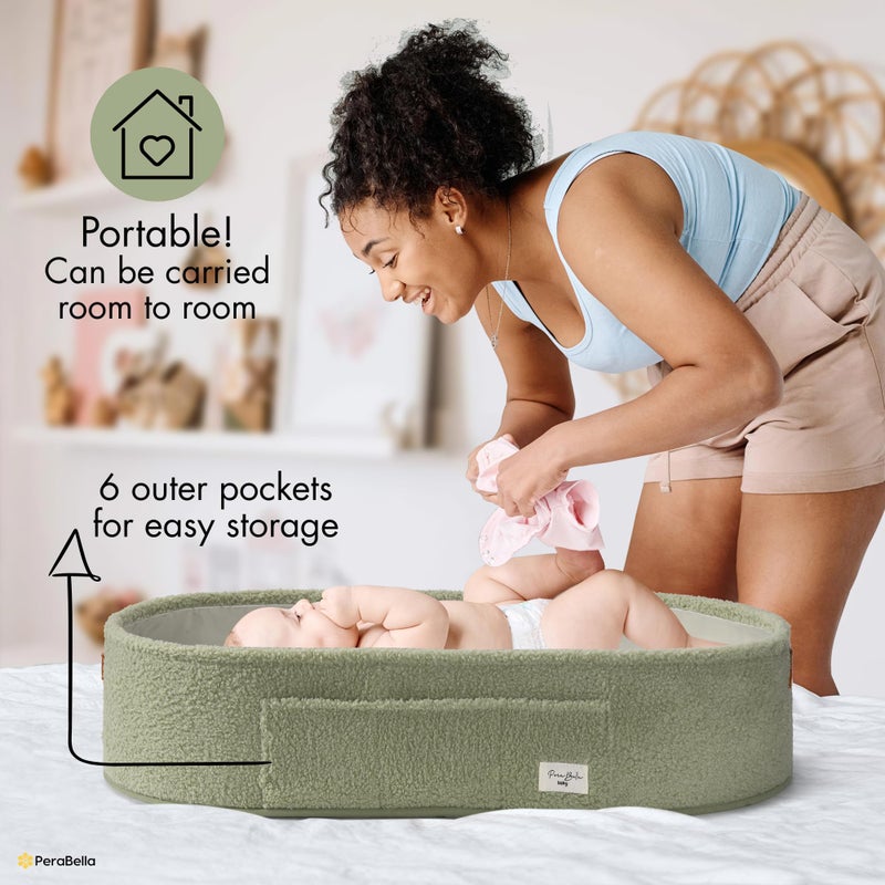 PeraBella Baby Changing Basket for Dresser Top, Baby Moses Basket for Newborn, Portable Diaper Changing Pad Table Topper for Dresser, Includes Diaper Caddy Organizer with Handle, Moses Bassinet Mat - Image 4