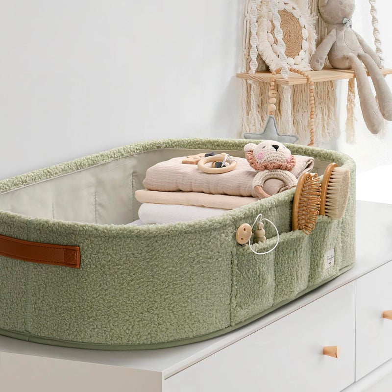 PeraBella Baby Changing Basket for Dresser Top, Baby Moses Basket for Newborn, Portable Diaper Changing Pad Table Topper for Dresser, Includes Diaper Caddy Organizer with Handle, Moses Bassinet Mat - Image 3