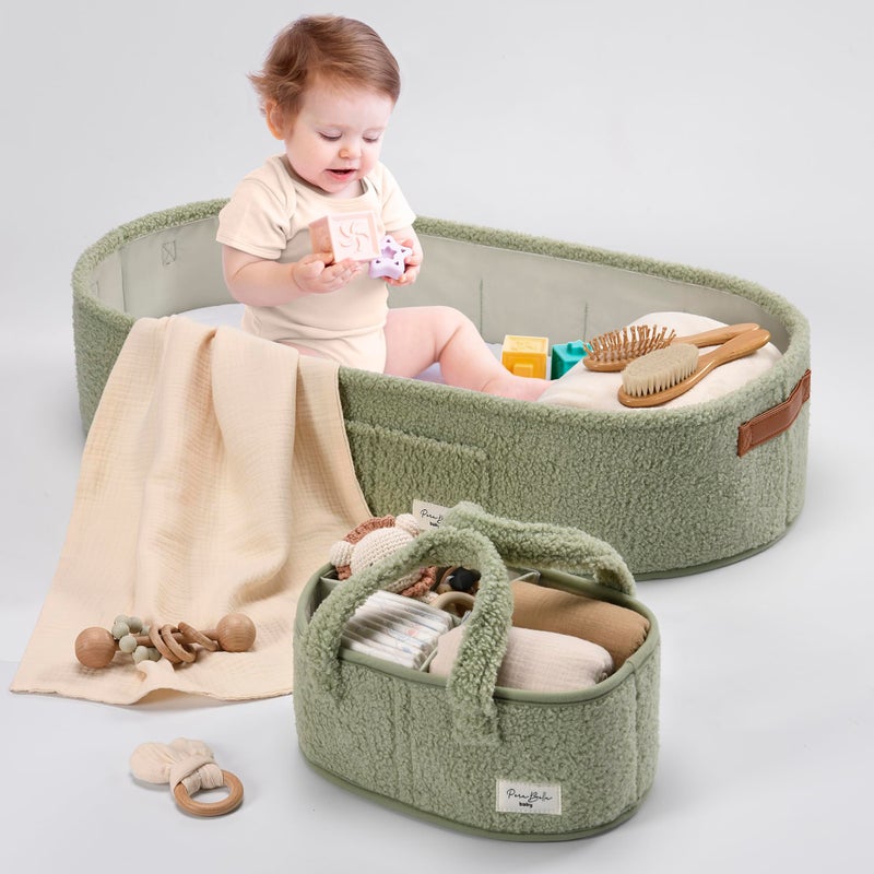 PeraBella Baby Changing Basket for Dresser Top, Baby Moses Basket for Newborn, Portable Diaper Changing Pad Table Topper for Dresser, Includes Diaper Caddy Organizer with Handle, Moses Bassinet Mat - Image 2