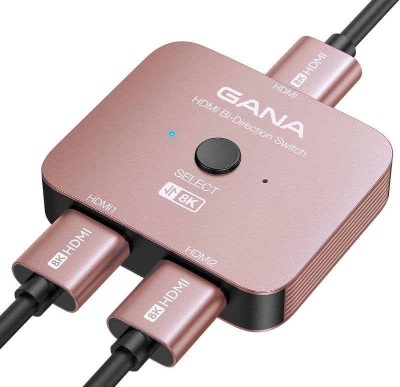 جانا محول HDMI 2.1، محول HDMI 8K مقسم 2 مدخل و1 مخرج، يدعم 4K@120Hz، 8K@60Hz، 48 جيجابت في الثانية، محور HDMI فائق الدقة ثنائي الاتجاه من الألومنيوم متوافق مع PS5/4، Xbox، Roku، Apple TV، Fire Stick - Image 1