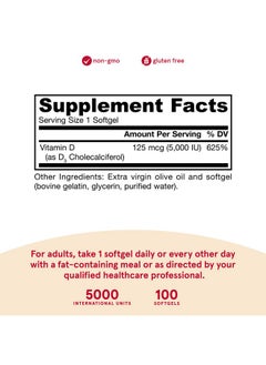jarrow formulas Vitamin D3 5000 Iu (125 Mcg) 100 Servings (Softgels) Bone Health Immune Support & Calcium Metabolism Support Dietary Supplement Gluten Free  - Image 3