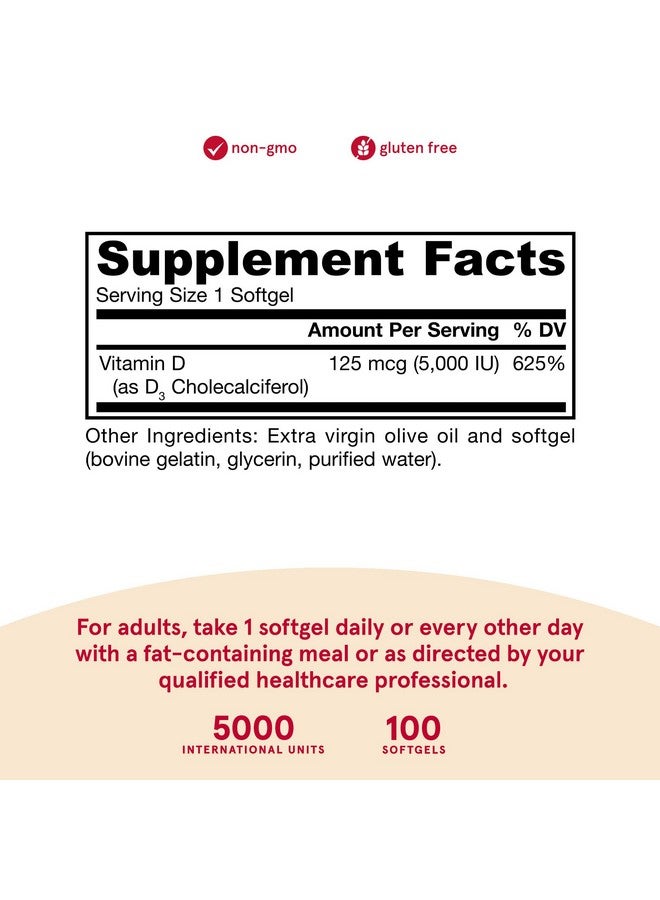 jarrow formulas Vitamin D3 5000 Iu (125 Mcg) 100 Servings (Softgels) Bone Health Immune Support & Calcium Metabolism Support Dietary Supplement Gluten Free - Image 3