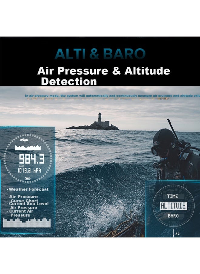 NORTH EDGE ساعة رقمية للرجال من North Edge Freediving مع بوصلة، مقياس الارتفاع، مقياس الضغط، مقياس الحرارة، منبه، عداد خطوات، عداد السعرات الحرارية، مؤقت تنازلي - Image 2