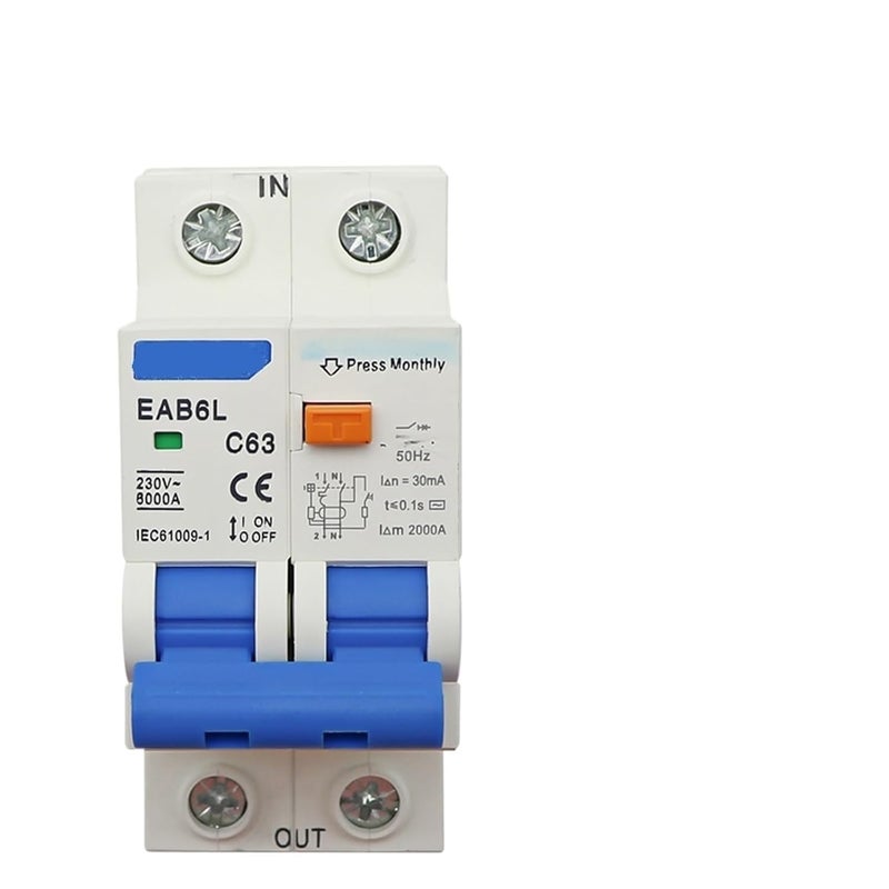 2P 20A RCBO Circuit Breaker 30mA Leakage Overload Short Circuit Protection - Image 2
