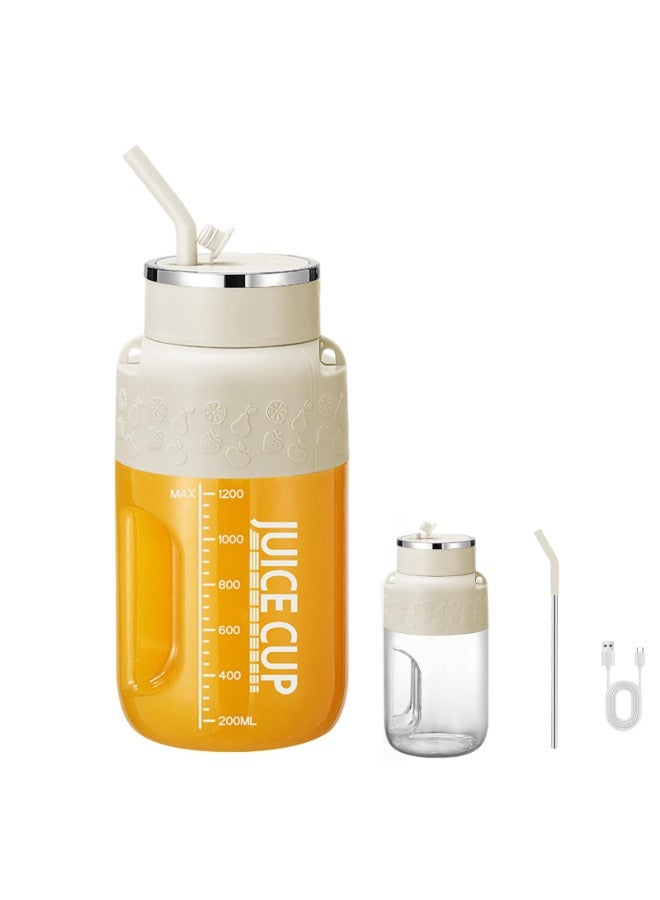 Portable Blender with Straw, 1200ML 40oz Juice Blender Bottle for Shakes & Smoothies, USB Rechargeable Mixer Juicer Cup for Camping, Travel, Business (Beige, K3) - Image 1