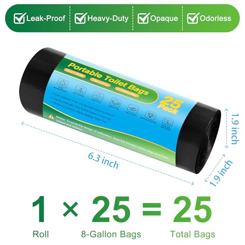 imodomio Portable Toilet Bags 25 PCS Camping Toilet Bags 8 Gallon Biodegradable Travel Potty Liners Thickened Camp Toilet Waste Bags for 5 Gallon Bucket Compostable Trash Bag - Image 3