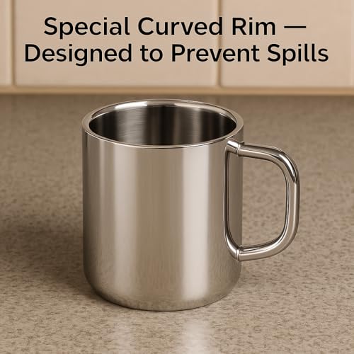 Human Hydro Stainless Steel Mugs – Set of 4 (240 ml Each) | Tea Cups & Coffee Mugs | Premium Rust-Free Steel, Spill-Proof, Dishwasher Safe - Image 4