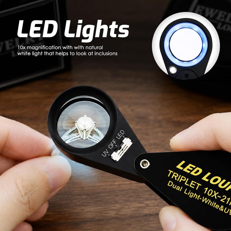 جاين إكسبريس عدسة مكبرة مضيئة للمجوهرات، قابلة للطي، مزودة بـ 6 مصابيح LED وأشعة UV، مناسبة لفحص الأحجار الكريمة، العملات، الطوابع، إلخ - Image 4