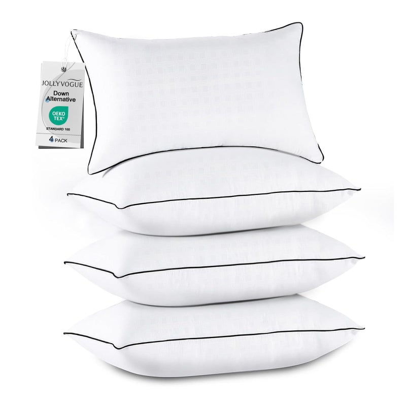 JOLLYVOGUE Pillows Standard Size Set of 4 Cooling and Supportive Bed Pillows with Super Soft Down Alternative Fill Hotel Quality for Side Back and Stomach Sleepers 4 Pack