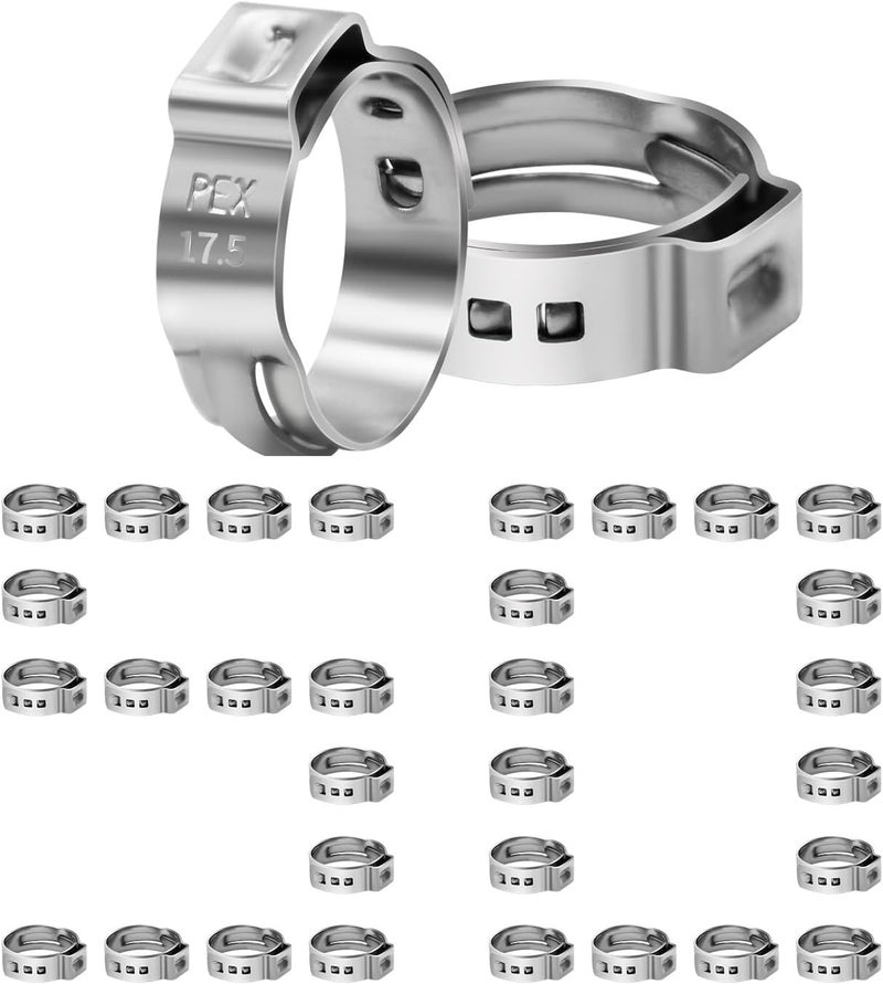 Ruby Q 50 Pack 1/2" PEX Cinch Clamps, Stainless Steel Single Ear Hose Clamps - Image 1