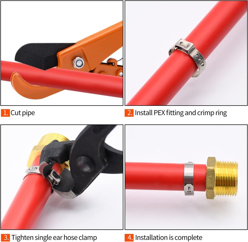 Ruby Q 50 Pack 1/2" PEX Cinch Clamps, Stainless Steel Single Ear Hose Clamps - Image 4