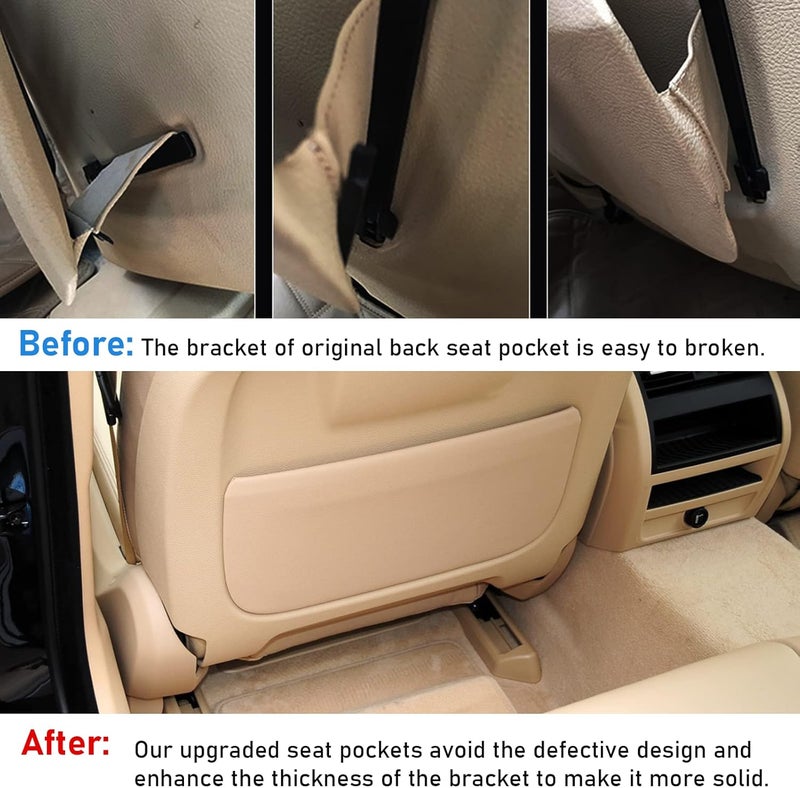 Jaronx Compatible with BMW Seat Back Pocket Cover for 5 Series F10 F11/7 Series F01 F02/X5 F15 /X6 F16, Genuine Leather Backseat Pocket Replacement, Driver Side/Passsenger Side Seat Pocket Cover-Beige - Image 2