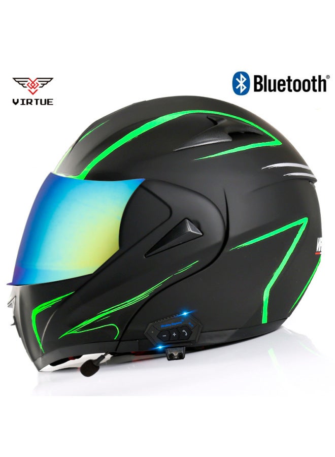Virtue Bluetooth Open Face Motorcycle Helmet - 3C Certified, Sub-Green Lightning Dazzling Mirror Visor