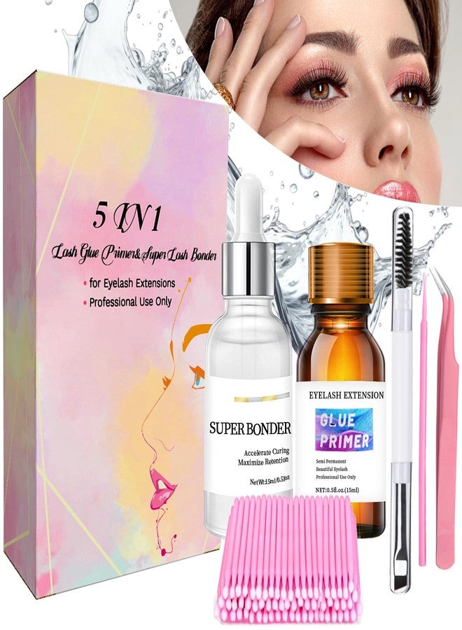 QUKLOGEN Super Lash Bonder Lash Glue Primer for Eyelash Extensions Kit Instant Cure Adhesive Companion 5 IN 1 Professional Use Only Lash Extension Supplies with Brush Tweezers Applicator - Image 1