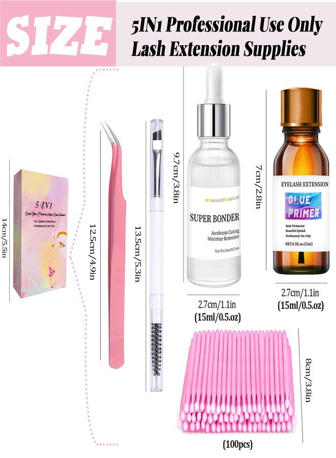 QUKLOGEN Super Lash Bonder Lash Glue Primer for Eyelash Extensions Kit Instant Cure Adhesive Companion 5 IN 1 Professional Use Only Lash Extension Supplies with Brush Tweezers Applicator - Image 2