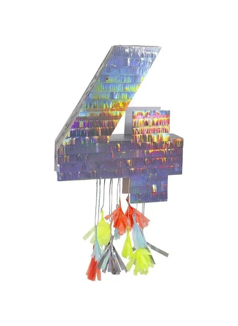 Party with Emma Foil Number Pinata for Kids Birthday Party Decorations Party Favors  Centerpieces Anniversaries Milestones (Number 4)  - Image 4