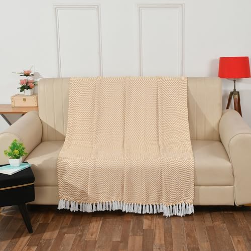SASHAA WORLD Chevron Delight | Yellow Ivory Versatile Cotton Throw Blanket | Ideal for Living Room, Sofa, Bed and Chair | 180X130 Cm - Image 2