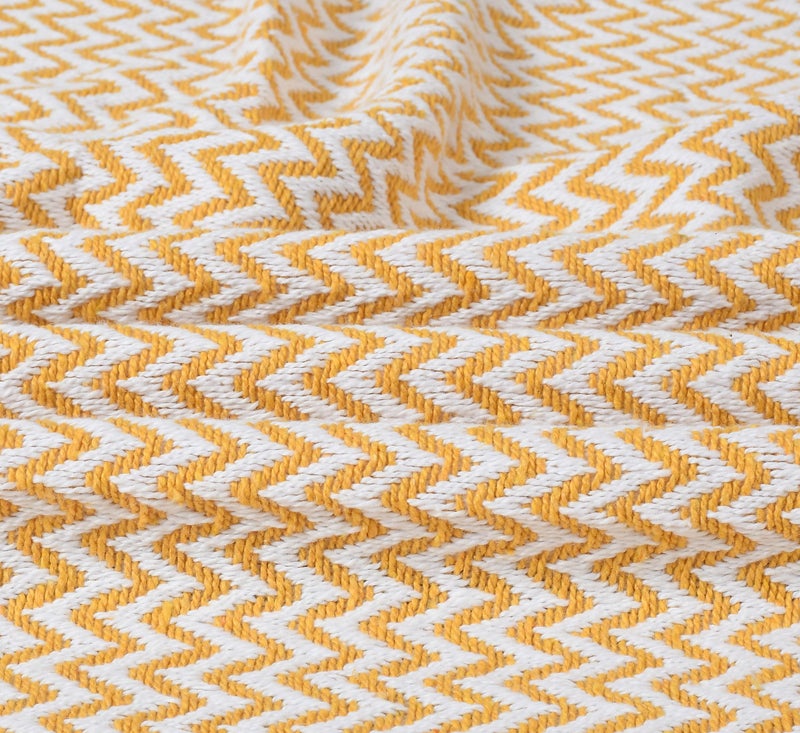 SASHAA WORLD Chevron Delight | Yellow Ivory Versatile Cotton Throw Blanket | Ideal for Living Room, Sofa, Bed and Chair | 180X130 Cm - Image 3