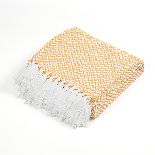 SASHAA WORLD Chevron Delight | Yellow Ivory Versatile Cotton Throw Blanket | Ideal for Living Room, Sofa, Bed and Chair | 180X130 Cm - Image 4