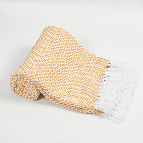 SASHAA WORLD Chevron Delight | Yellow Ivory Versatile Cotton Throw Blanket | Ideal for Living Room, Sofa, Bed and Chair | 180X130 Cm - Image 5