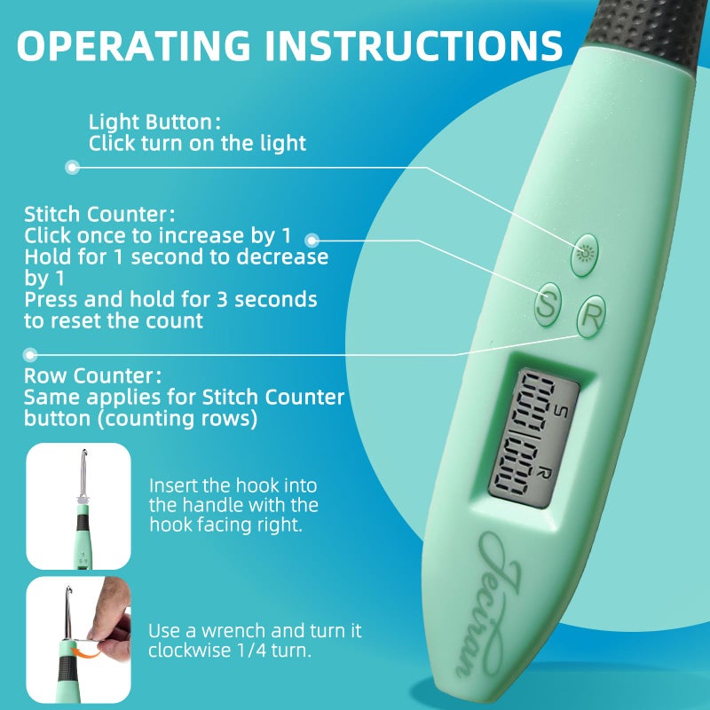 Jeciran 24 in 1 Light Up Crochet Hook Set,Lighted Crochet Hooks with Counter,Counting Crochet Hook for Stitch & Row Counter Micro Crochet Gifts with Case - Image 3
