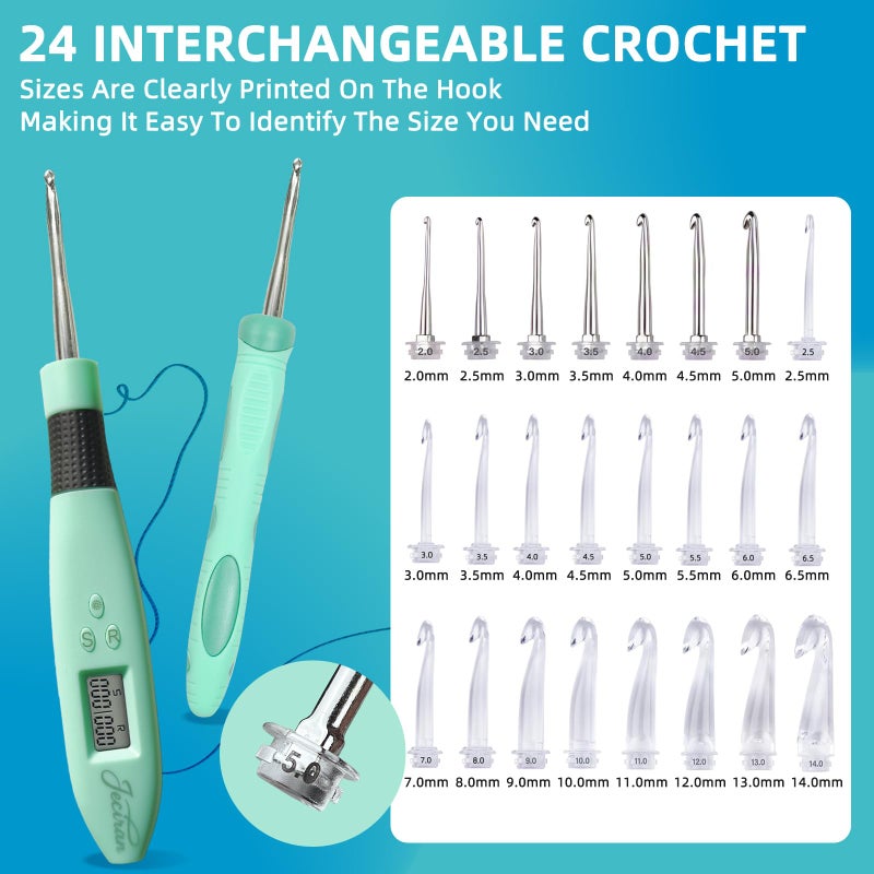 Jeciran 24 in 1 Light Up Crochet Hook Set,Lighted Crochet Hooks with Counter,Counting Crochet Hook for Stitch & Row Counter Micro Crochet Gifts with Case - Image 2