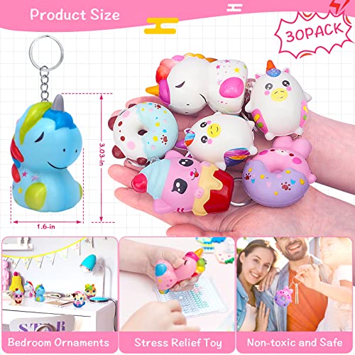 POKONBOY 30 Pack Squishy Toys for Kids Party Favors Bulk Kawaii Animals Squishies Pack Unicorn Donuts Birthday Gifts for Boys Girls Classroom Treasure Prizes with Keychains - Image 5
