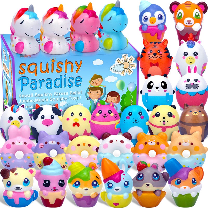 POKONBOY 30 Pack Squishy Toys for Kids Party Favors Bulk Kawaii Animals Squishies Pack Unicorn Donuts Birthday Gifts for Boys Girls Classroom Treasure Prizes with Keychains - Image 3