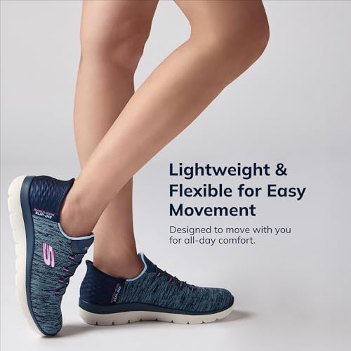 SKECHERS أحذية سكيشرز النسائية سوماتس بدون استخدام اليدين - نعل ميموري فوم، وسادة كعب، مواد نباتية، أزرق بنفسجي، 8 عريض - Image 4