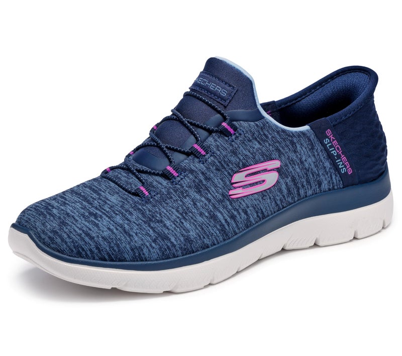 SKECHERS أحذية سكيشرز النسائية سوماتس بدون استخدام اليدين - نعل ميموري فوم، وسادة كعب، مواد نباتية، أزرق بنفسجي، 8 عريض - Image 1