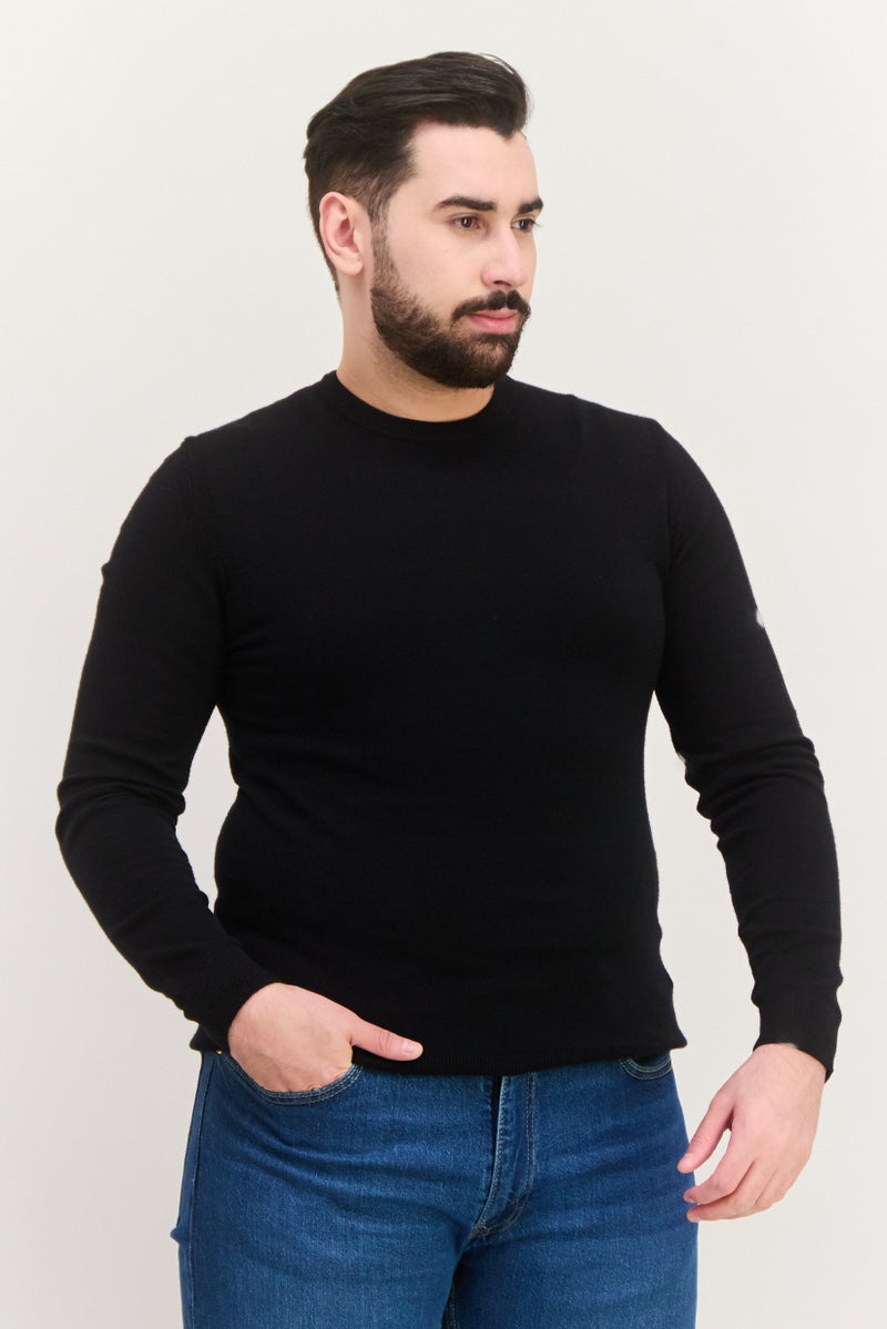 Sorbino سويت شيرت رجالي بأكمام طويلة وياقة دائرية، أسود - Image 1