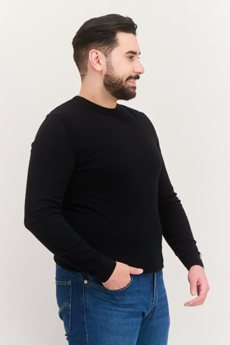 Sorbino سويت شيرت رجالي بأكمام طويلة وياقة دائرية، أسود - Image 4