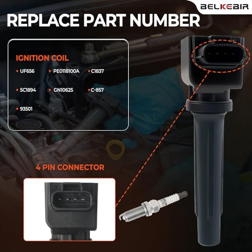 BELKEBIR Set of 4 Ignition Coil Packs & Iridium Spark Plugs Compatible with 2.0L 2.5L 2012-2019 Mazda 3, 2016-2018 3 Sport, 2014-2017 Mazda 6, 2016-2020 CX-3, 2013-2018 CX-5, 2016-2018 MX-5 Miata Replace UF656 - Image 3