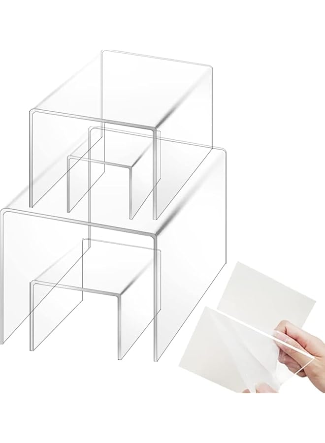 BPA Set Of 4 Clear Acrylic Risers Display Stand 3 Inch 4 Inch 5 Inch 6 Inch - Image 1
