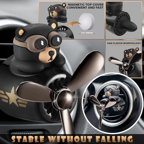 LEGLO Car Vent Clips - Bear Pilot Car Air Freshener Vent Clip with Rotating Propeller, Durable and Easy to Install, 2.1"x2.5"x2.4" Versatile Size, 2 Aroma Tablets Included, Adds a Playful Touch to Interior - Image 3