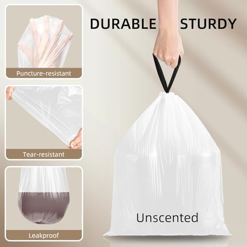 KSSKSS 4 Gallon Mini Drawstring Trash Bags, Small Garbage Bags by KSSKSS, Code a fit 15-22 Liter, 4-6 Gal, White Trash Bin Liners for Home Office Kitchen Bathroom Bedroom, 120 Counts - Image 5