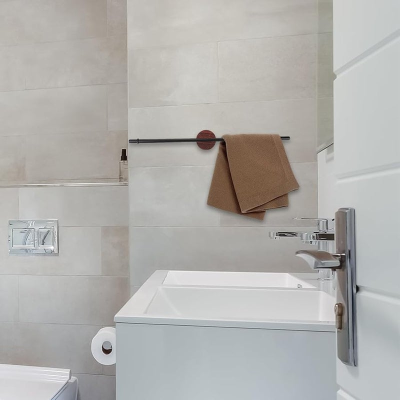 Wooden Base Wall Mounted Movable Towel Bar Rack Space Saving Organizer For Bathroom Kitchen - Image 4