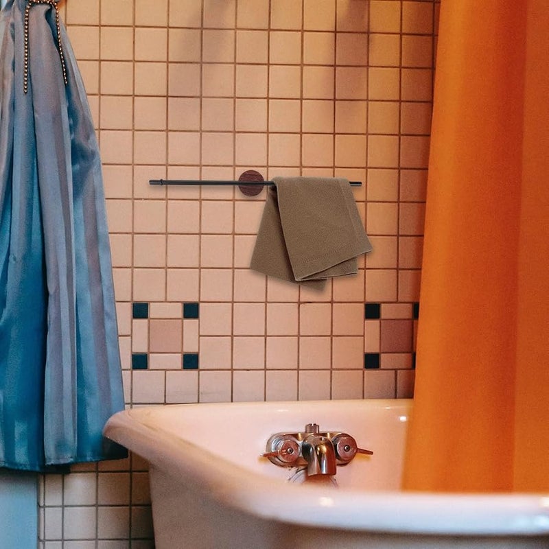 Wooden Base Wall Mounted Movable Towel Bar Rack Space Saving Organizer For Bathroom Kitchen - Image 5