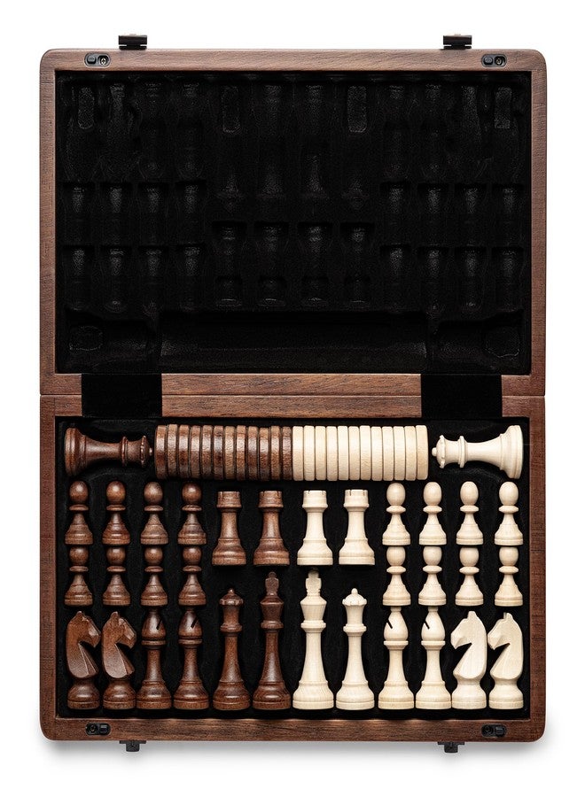 A&A 15 inch Wooden Magnetic Chess & Checkers Set for Adults / 3 inch King Height Unique Chess Pieces / 2 Extra Queens / 2 in 1 Chess Board Game… - Image 1
